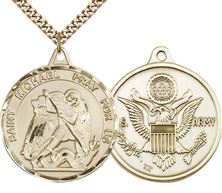 14KT GOLD FILLED ST MICHAEL PENDANT ON A CHAIN - 1 3/8" x 1 1/4"